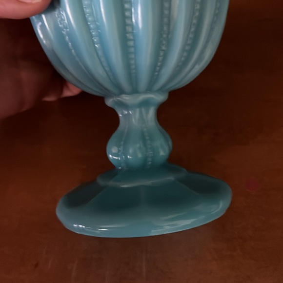 Portieux Vallerysthal Blue Opaline Beaded Pedestal Compote or Small Goblet - Picture 9 of 10